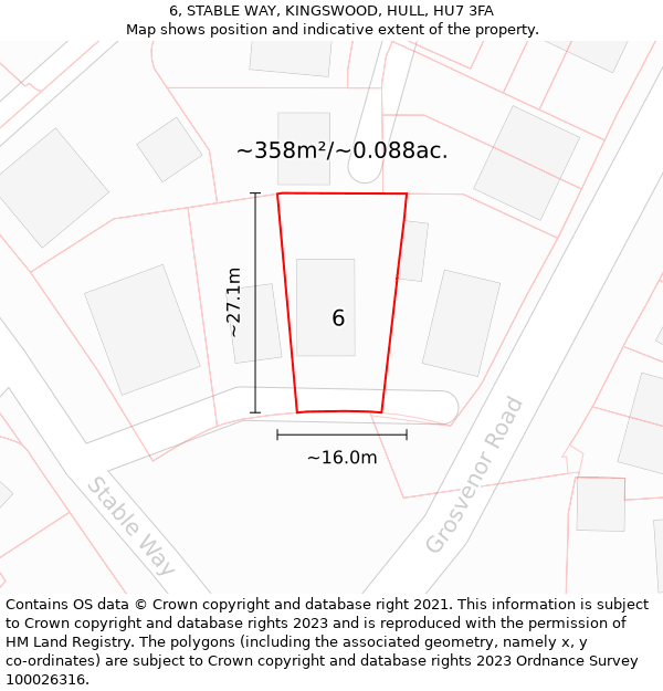 6, STABLE WAY, KINGSWOOD, HULL, HU7 3FA: Plot and title map