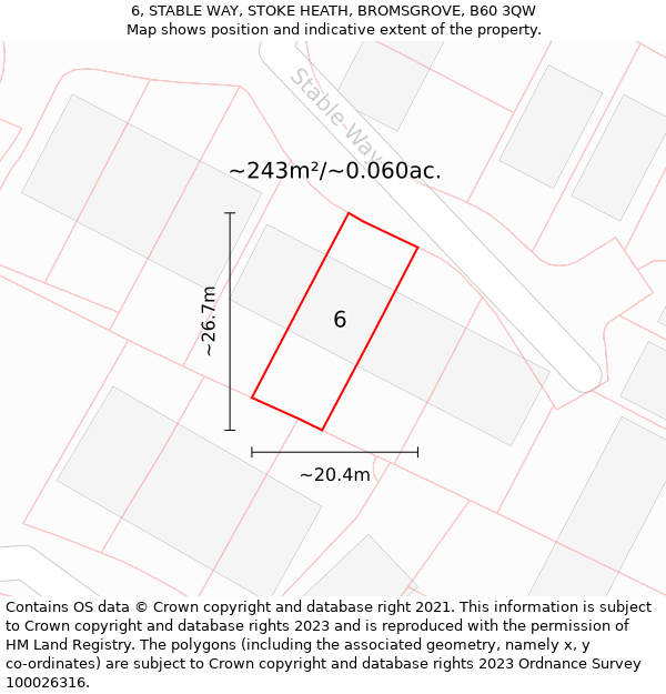 6, STABLE WAY, STOKE HEATH, BROMSGROVE, B60 3QW: Plot and title map