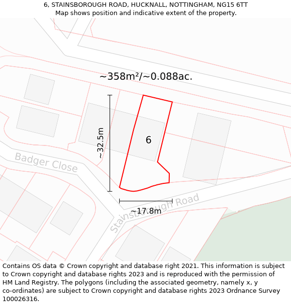 6, STAINSBOROUGH ROAD, HUCKNALL, NOTTINGHAM, NG15 6TT: Plot and title map