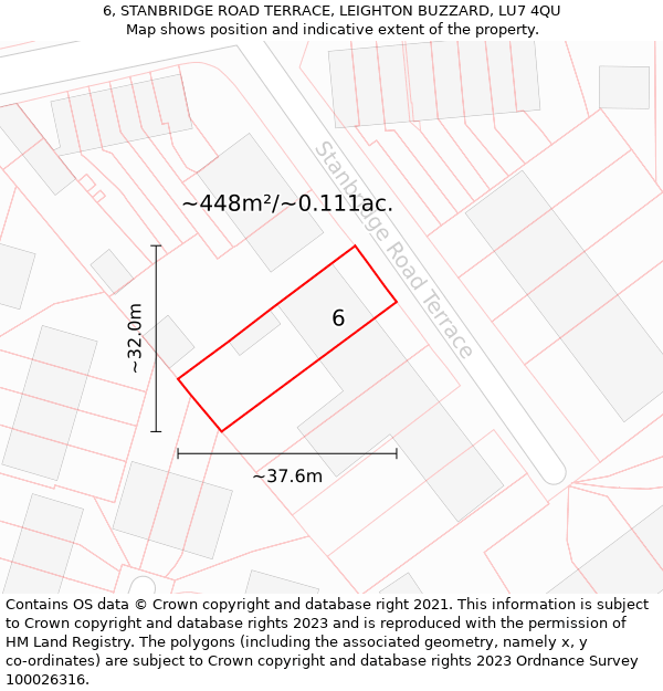 6, STANBRIDGE ROAD TERRACE, LEIGHTON BUZZARD, LU7 4QU: Plot and title map