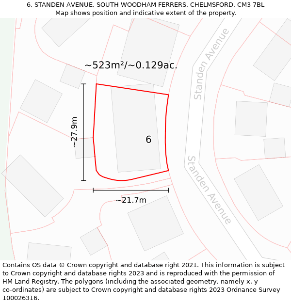 6, STANDEN AVENUE, SOUTH WOODHAM FERRERS, CHELMSFORD, CM3 7BL: Plot and title map