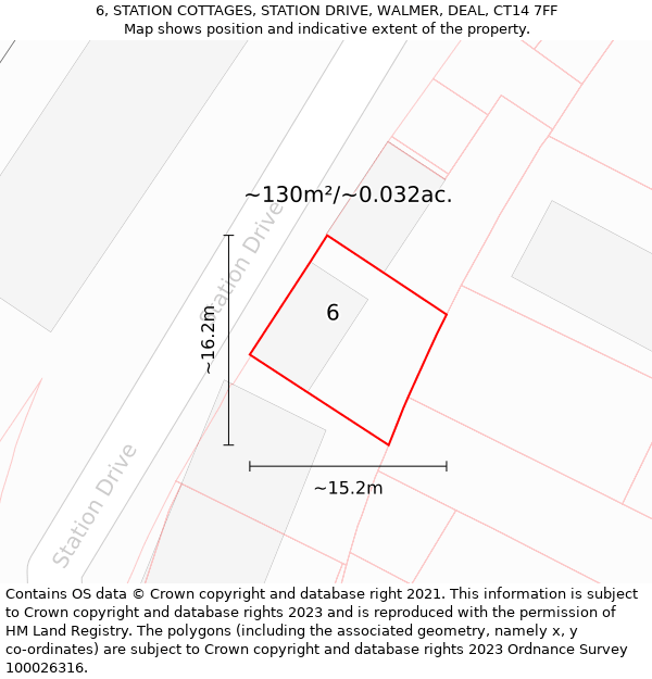 6, STATION COTTAGES, STATION DRIVE, WALMER, DEAL, CT14 7FF: Plot and title map