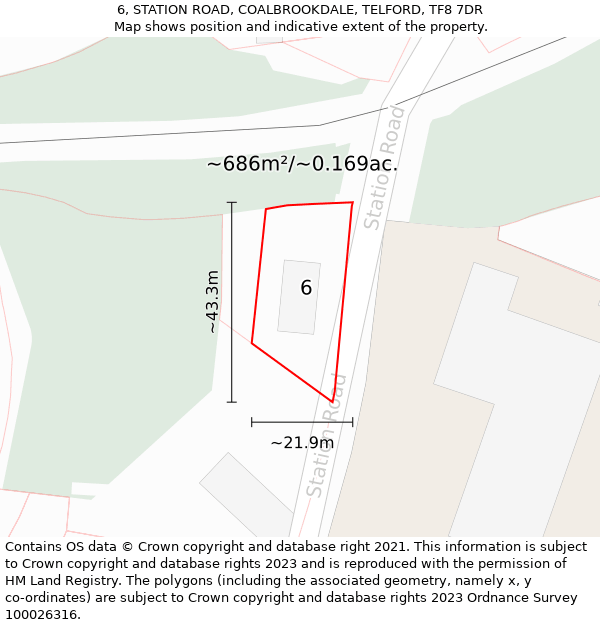 6, STATION ROAD, COALBROOKDALE, TELFORD, TF8 7DR: Plot and title map