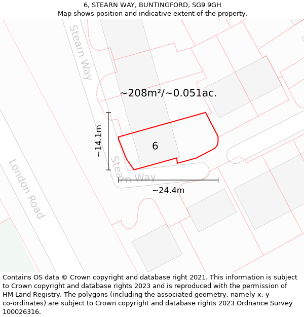 6, STEARN WAY, BUNTINGFORD, SG9 9GH: Plot and title map