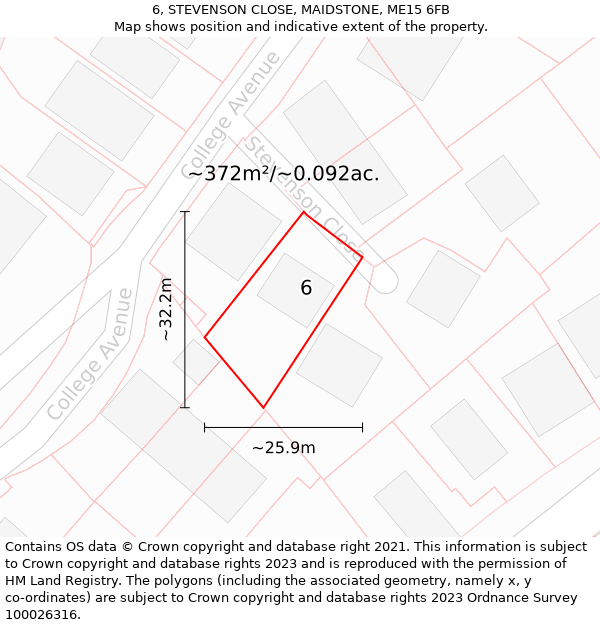 6, STEVENSON CLOSE, MAIDSTONE, ME15 6FB: Plot and title map