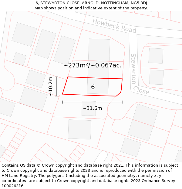 6, STEWARTON CLOSE, ARNOLD, NOTTINGHAM, NG5 8DJ: Plot and title map