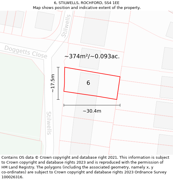 6, STILWELLS, ROCHFORD, SS4 1EE: Plot and title map