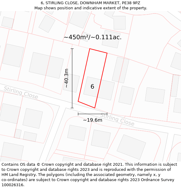 6, STIRLING CLOSE, DOWNHAM MARKET, PE38 9PZ: Plot and title map