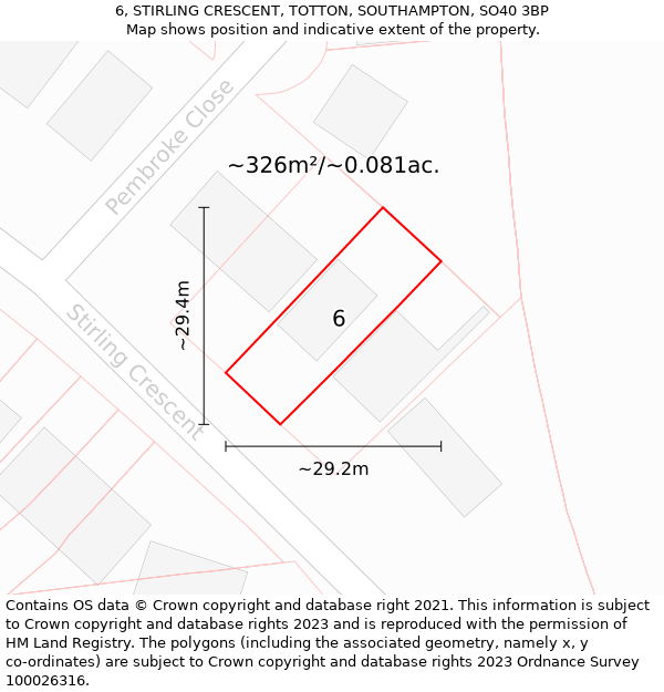 6, STIRLING CRESCENT, TOTTON, SOUTHAMPTON, SO40 3BP: Plot and title map