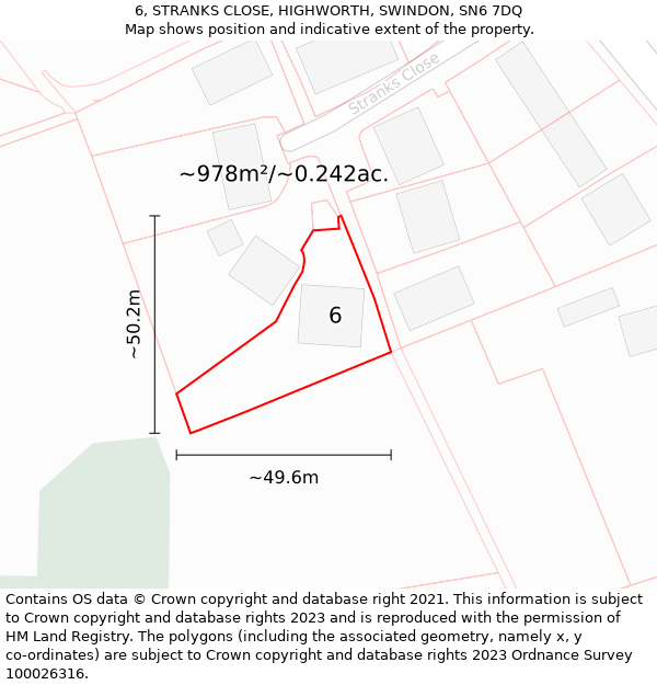 6, STRANKS CLOSE, HIGHWORTH, SWINDON, SN6 7DQ: Plot and title map