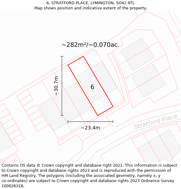 6, STRATFORD PLACE, LYMINGTON, SO41 9TL: Plot and title map