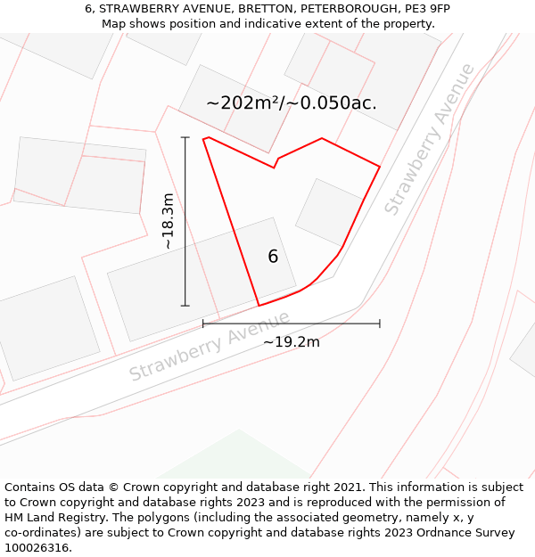 6, STRAWBERRY AVENUE, BRETTON, PETERBOROUGH, PE3 9FP: Plot and title map