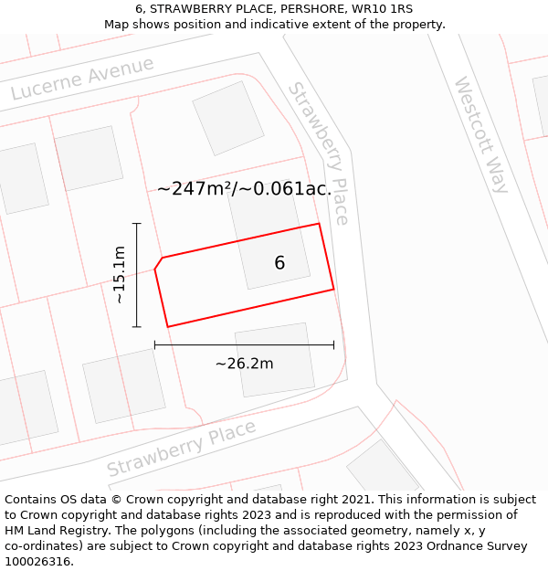 6, STRAWBERRY PLACE, PERSHORE, WR10 1RS: Plot and title map