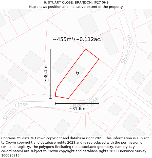 6, STUART CLOSE, BRANDON, IP27 0HB: Plot and title map