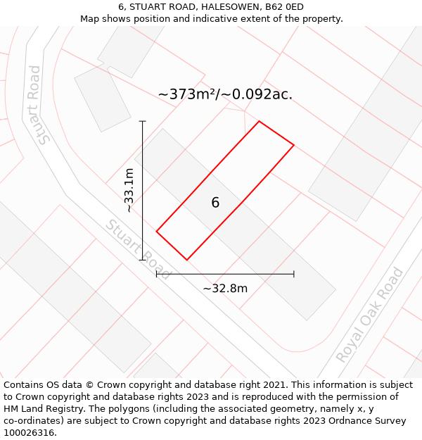 6, STUART ROAD, HALESOWEN, B62 0ED: Plot and title map