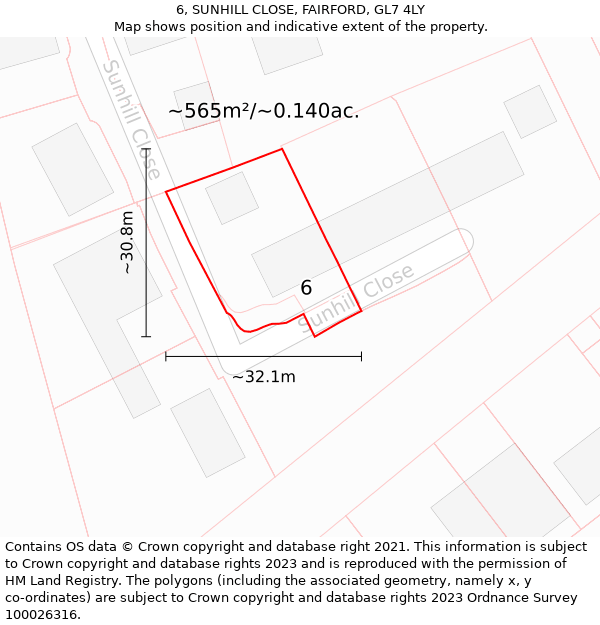 6, SUNHILL CLOSE, FAIRFORD, GL7 4LY: Plot and title map