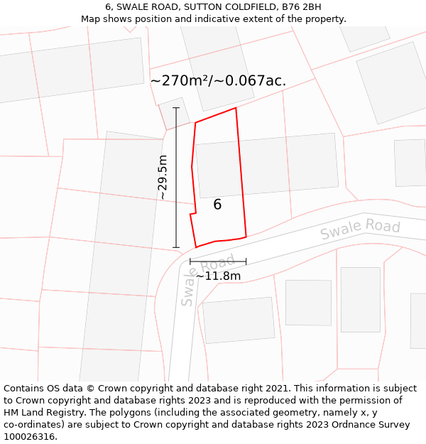 6, SWALE ROAD, SUTTON COLDFIELD, B76 2BH: Plot and title map