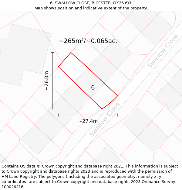 6, SWALLOW CLOSE, BICESTER, OX26 6YL: Plot and title map