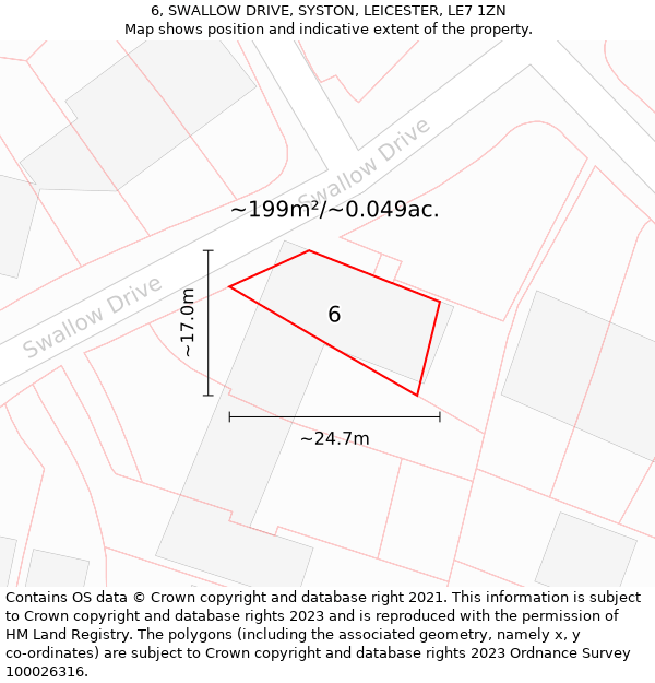 6, SWALLOW DRIVE, SYSTON, LEICESTER, LE7 1ZN: Plot and title map