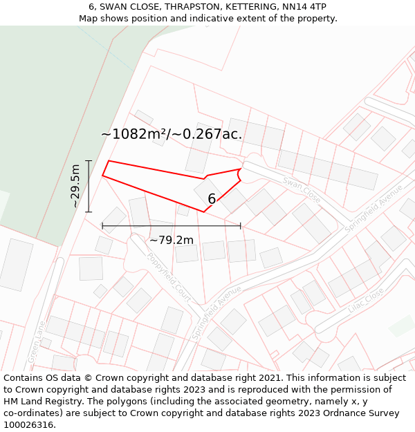 6, SWAN CLOSE, THRAPSTON, KETTERING, NN14 4TP: Plot and title map