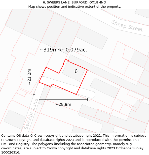 6, SWEEPS LANE, BURFORD, OX18 4ND: Plot and title map