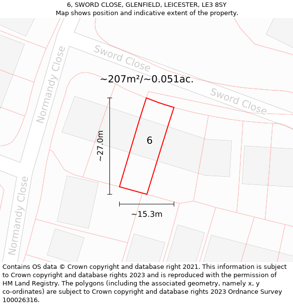 6, SWORD CLOSE, GLENFIELD, LEICESTER, LE3 8SY: Plot and title map