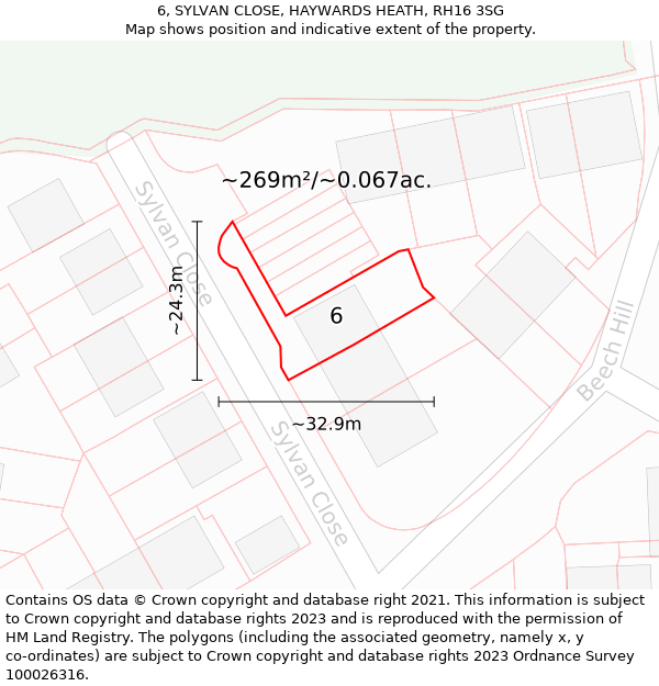 6, SYLVAN CLOSE, HAYWARDS HEATH, RH16 3SG: Plot and title map