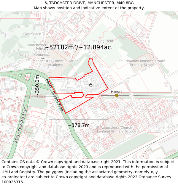 6, TADCASTER DRIVE, MANCHESTER, M40 8BG: Plot and title map