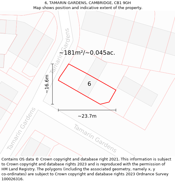 6, TAMARIN GARDENS, CAMBRIDGE, CB1 9GH: Plot and title map