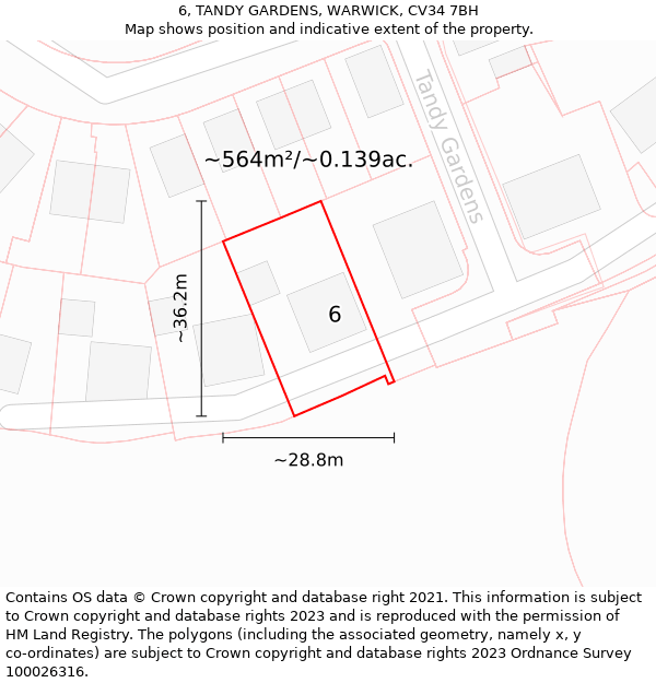 6, TANDY GARDENS, WARWICK, CV34 7BH: Plot and title map