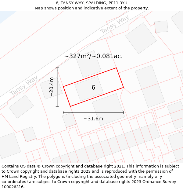 6, TANSY WAY, SPALDING, PE11 3YU: Plot and title map