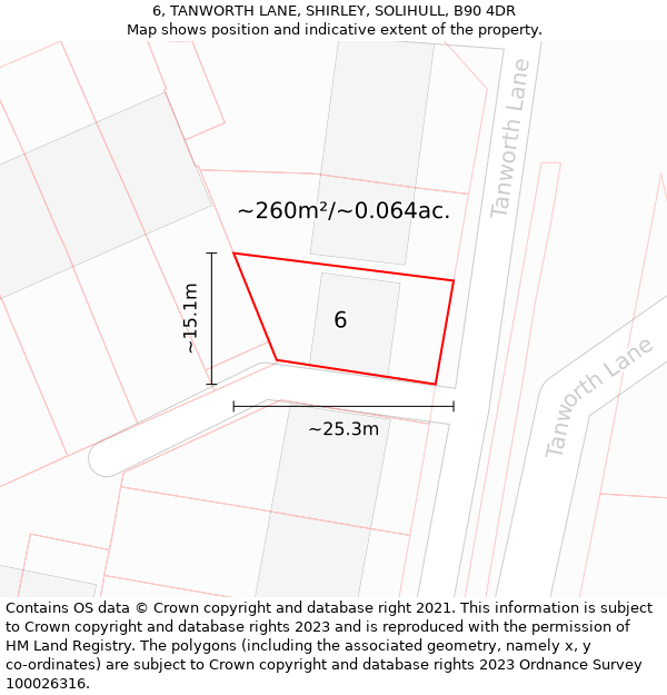 6, TANWORTH LANE, SHIRLEY, SOLIHULL, B90 4DR: Plot and title map