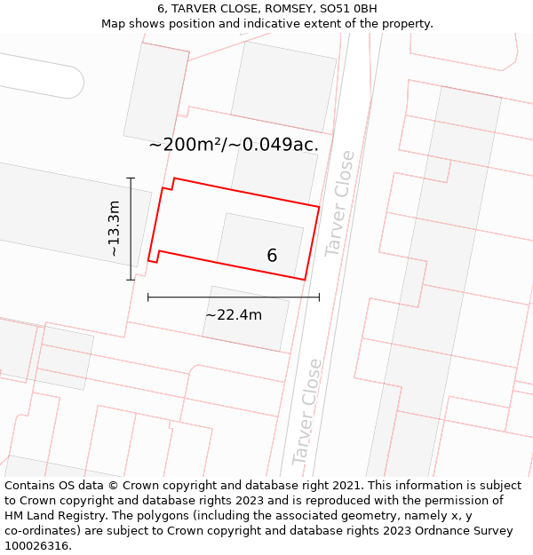 6, TARVER CLOSE, ROMSEY, SO51 0BH: Plot and title map