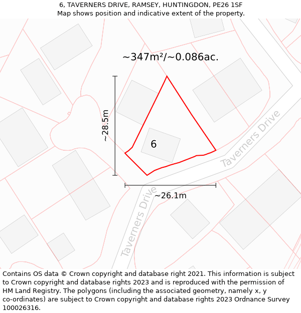 6, TAVERNERS DRIVE, RAMSEY, HUNTINGDON, PE26 1SF: Plot and title map