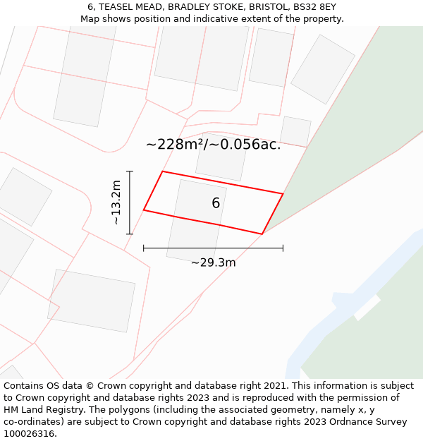 6, TEASEL MEAD, BRADLEY STOKE, BRISTOL, BS32 8EY: Plot and title map