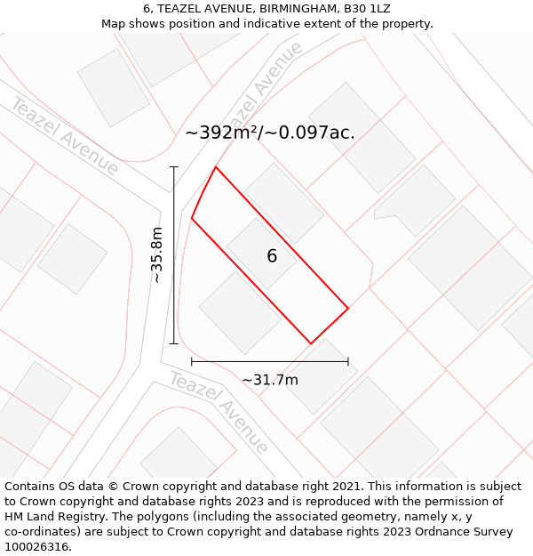 6, TEAZEL AVENUE, BIRMINGHAM, B30 1LZ: Plot and title map