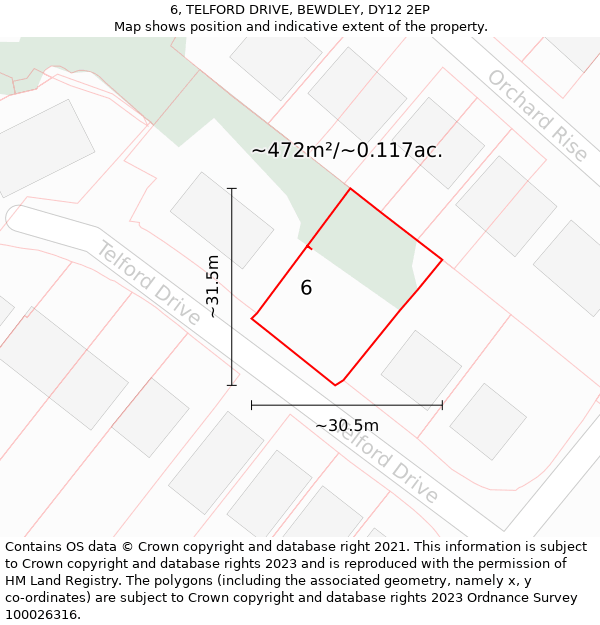 6, TELFORD DRIVE, BEWDLEY, DY12 2EP: Plot and title map