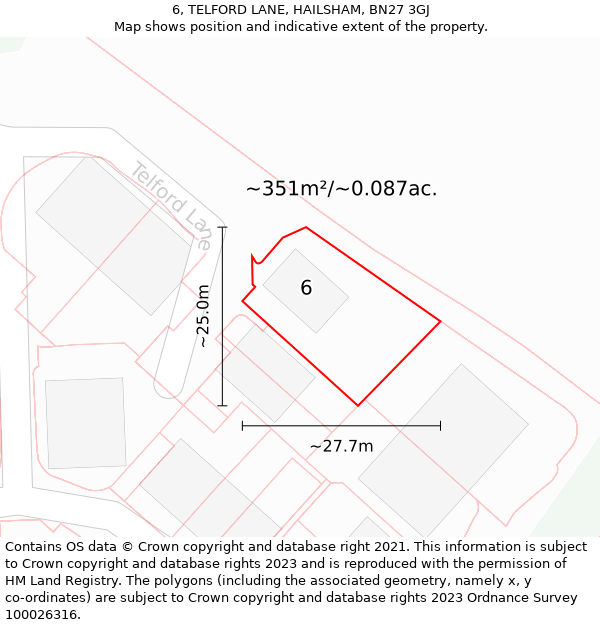 6, TELFORD LANE, HAILSHAM, BN27 3GJ: Plot and title map