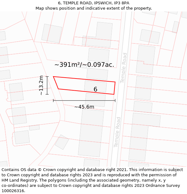 6, TEMPLE ROAD, IPSWICH, IP3 8PA: Plot and title map
