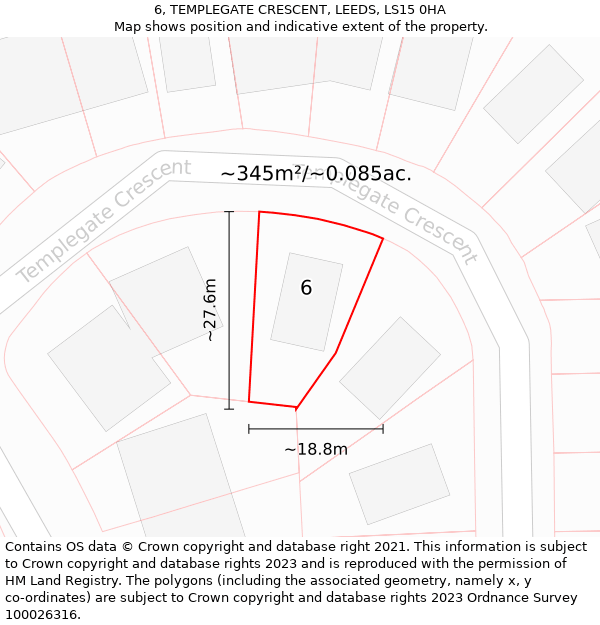 6, TEMPLEGATE CRESCENT, LEEDS, LS15 0HA: Plot and title map