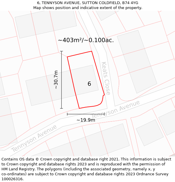 6, TENNYSON AVENUE, SUTTON COLDFIELD, B74 4YG: Plot and title map