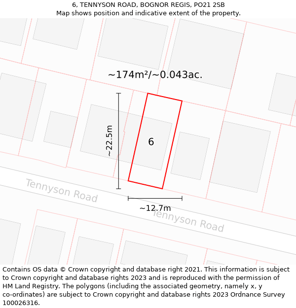 6, TENNYSON ROAD, BOGNOR REGIS, PO21 2SB: Plot and title map