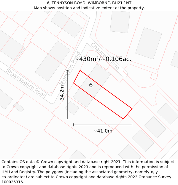 6, TENNYSON ROAD, WIMBORNE, BH21 1NT: Plot and title map