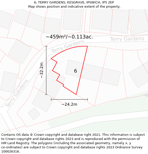 6, TERRY GARDENS, KESGRAVE, IPSWICH, IP5 2EP: Plot and title map