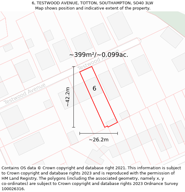 6, TESTWOOD AVENUE, TOTTON, SOUTHAMPTON, SO40 3LW: Plot and title map