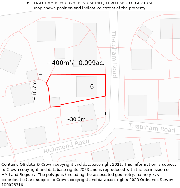 6, THATCHAM ROAD, WALTON CARDIFF, TEWKESBURY, GL20 7SL: Plot and title map