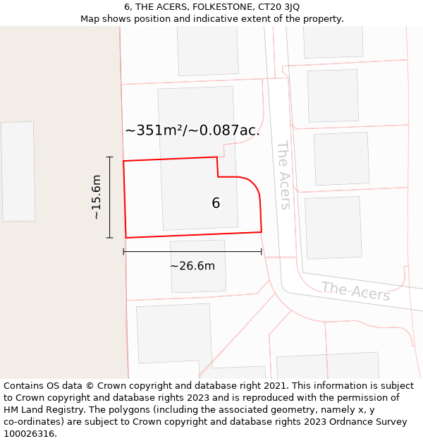 6, THE ACERS, FOLKESTONE, CT20 3JQ: Plot and title map