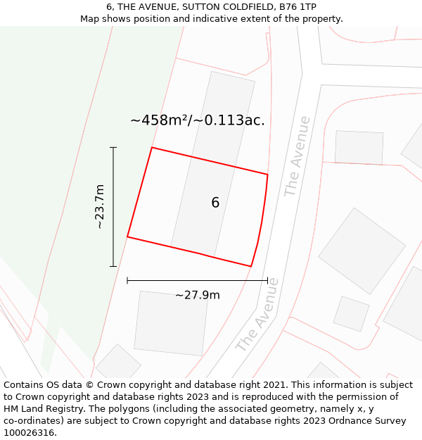 6, THE AVENUE, SUTTON COLDFIELD, B76 1TP: Plot and title map