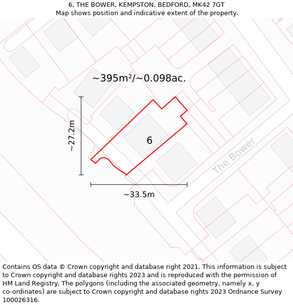 6, THE BOWER, KEMPSTON, BEDFORD, MK42 7GT: Plot and title map