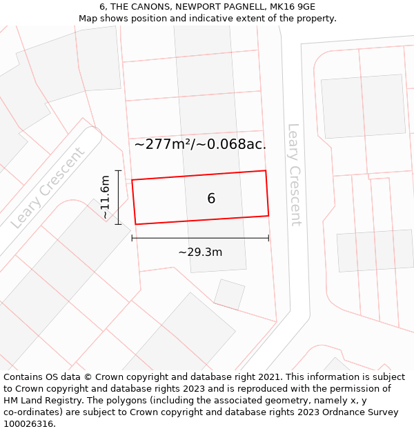 6, THE CANONS, NEWPORT PAGNELL, MK16 9GE: Plot and title map